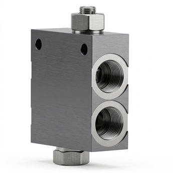 Line Mount Manifold Dual Cushion lock Counterbalance Cartridge Valve Assembly with anti-cavitation checks, SAE 10 Block, SUN