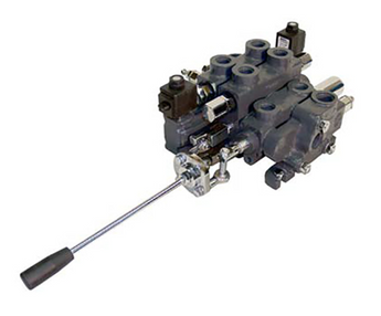 Stack Valve CDS100, 2 Manual Sections, 2 Close Center Sections, 2 Hydraulic Kickout Sections, 1 Relief Port Section For Garbage Truck Configuration. Pressure to Tank