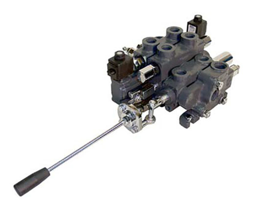 Stack Valve CDS100, 2 Manual Sections, 2 Close Center Sections, 2 Hydraulic Kickout Sections, 1 Relief Port Section For Garbage Truck Configuration. Pressure to Tank