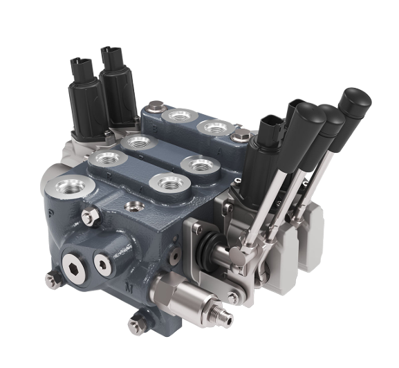 Stack Valve CDS100GT, 2 Manual Sections, 2 Close Center Sections, Garbage Truck Special Configuration. Pressure to Tank And Power Beyond