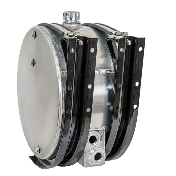 Tanque cilíndrico de aluminio de 25 galones por minuto, con vidrio lateral para nivel/temperatura y tapa de ventilación. Tapón de drenaje magnético inferior