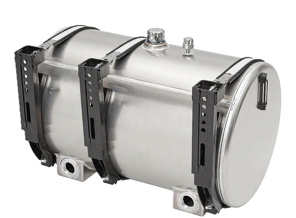 Tanque cilíndrico de aluminio de 75 galones por minuto (GPM), con visor lateral de nivel/temperatura y tapa de ventilación. Tapón de drenaje magnético inferior.