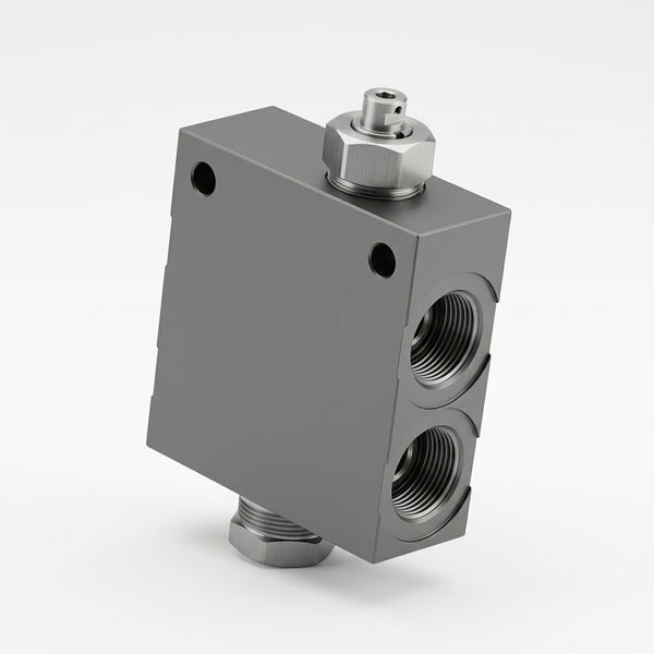 Line Mount Manifold Dual Cushion lock Counterbalance Cartridge Valve Assembly with anti-cavitation checks, SAE 12  Block, SUN