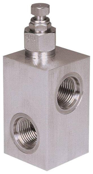 Muncie independent pressure relief valve, 3 ways, up to 3000psi, -10 SAE ports